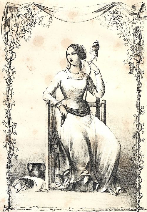 Berthe au grand pied. Gravure de Jules David publiée dans Les reines de France, par Adélaïde Celliez (édition de 1851)