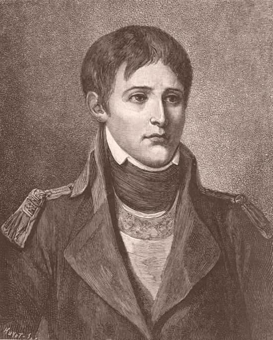 Bonaparte lieutenant d'artillerie. Gravure réalisée d'après une peinture de Jean-Baptiste Greuze et publiée dans Napoléon Ier et son temps : histoire militaire, gouvernement intérieur, lettres, sciences et arts par Roger Peyre (1896)