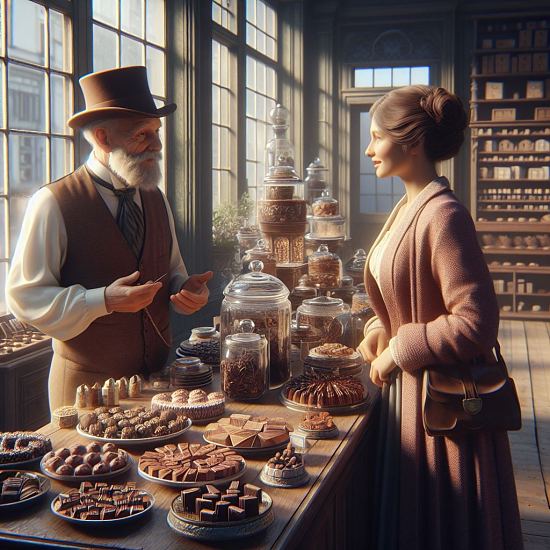 Une boutique de friandises en chocolat à la fin du XIXe siècle