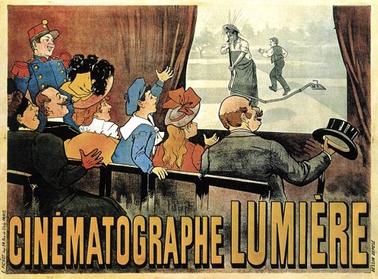 Affiche publicitaire de 1896 réalisée par Marcellin Auzolle pour le film L'Arroseur arrosé de Louis Lumière