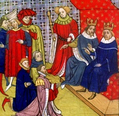 Gontran adopte Childebert II, fils de Sigebert Ier et de Brunehaut, afin d'en faire son successeur