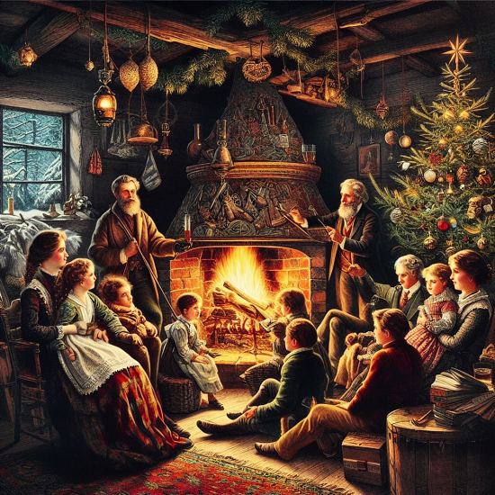 La famille est réunie autour de la bûche de Noël