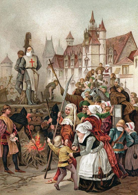 Jacques de Molay et Geoffroy de Charnay sur le bûcher le 18 mars 1314