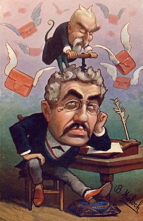 Caricature publiée vers 1905 d'Alexandre Millerand par le dessinateur B. Moloch, pseudonyme d'Alphonse Hector Moloch (1849-1909)