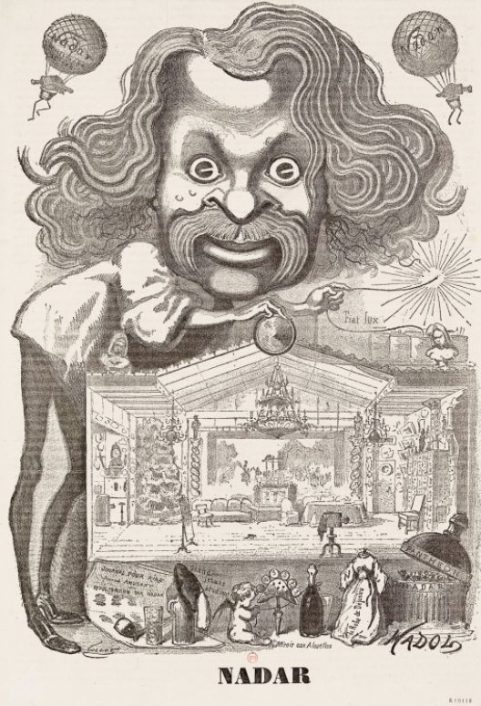 Caricature de Nadar en marionnettiste de son atelier, parue en 1861 dans Le Gaulois. Petite gazette critique, satirique et anecdotique