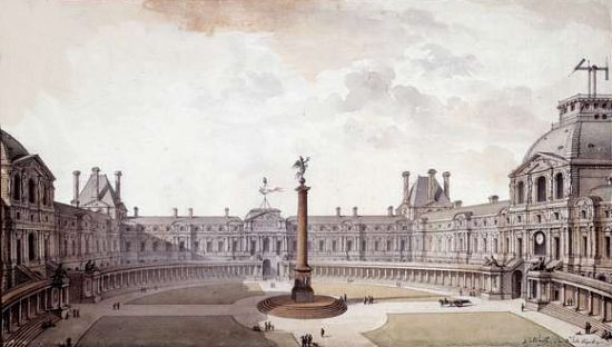Projet de réaménagement de la cour carrée du Louvre. Dessin original à l'encre et à la plume de Charles de Wailly