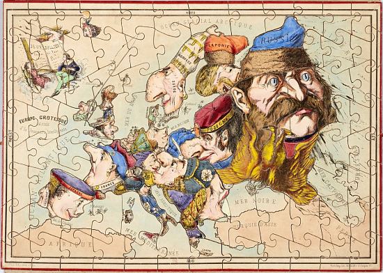 Concours géographique, par Henri Demare. Comprend le puzzle géographique : Europe Grotesque Dédiée à la Jeunesse Intelligente (1865)