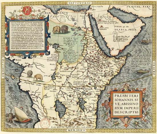 Presbyteri ioannis imperium (Royaume du prêtre Jean), par Abraham Ortelius. Extrait de Theatrum orbis terrarum (1579)
