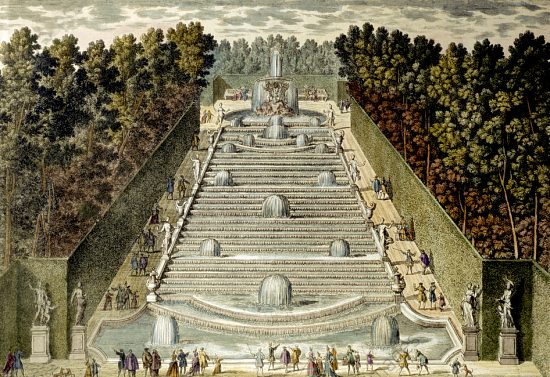 Vue de la cascade de Marly au début du XVIIIe siècle. Gravure de Jean Mariette (1660–1742)
