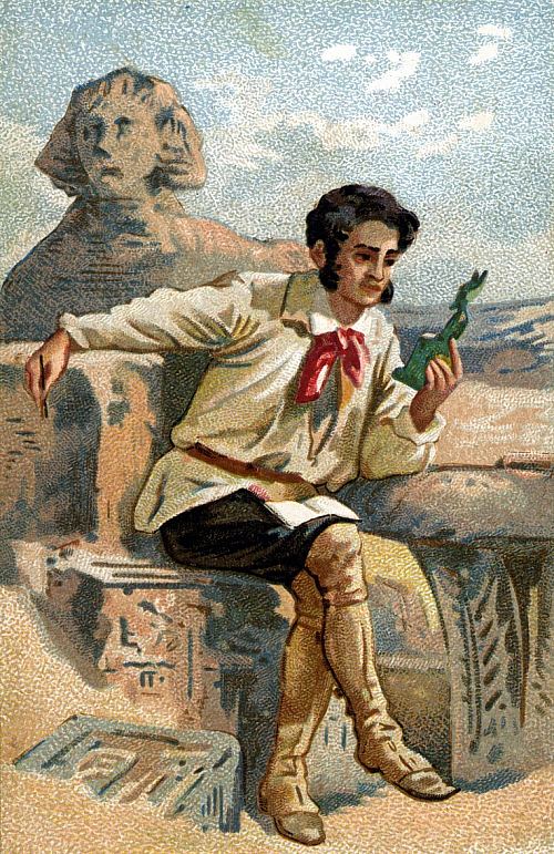 Jean-François Champollion lors de la mission scientifique qu'il effectua en 1828-1829. Chromolithographie de la fin du XIXe siècle