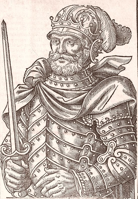 Charles Martel. Gravure extraite du Recueil des effigies des roys de France avec un sommaire des généalogies faits et gestes d'iceux, paru en 1567