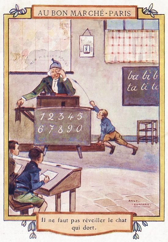 Chromolithographie publicitaire pour Le Bon marché publiée vers 1910