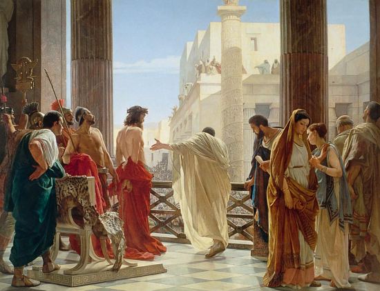 Ecce homo. Peinture d'Antonio Ciseri (1821-1891) représentant Ponce Pilate montrant Jésus à la foule