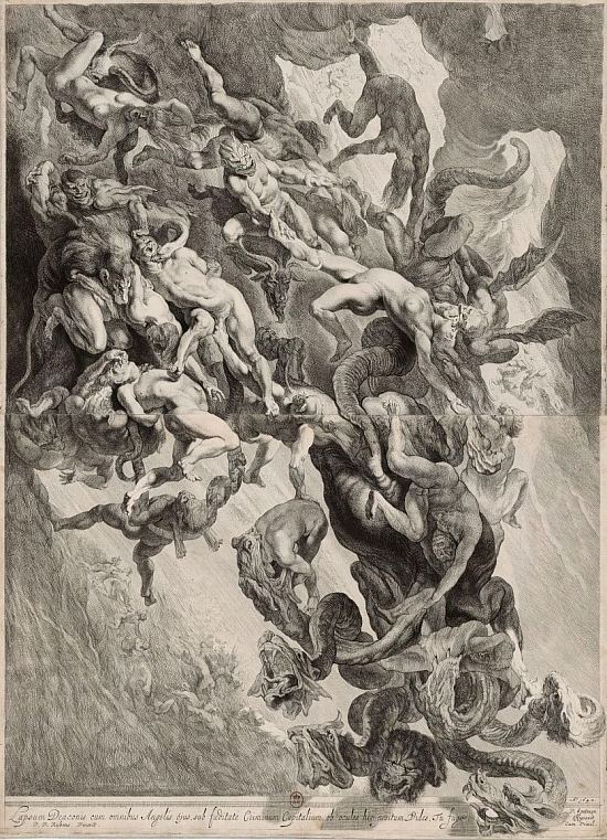 La Chute des damnés. Gravure de Pieter Claesz Soutman (d'après Rubens) réalisée en 1642