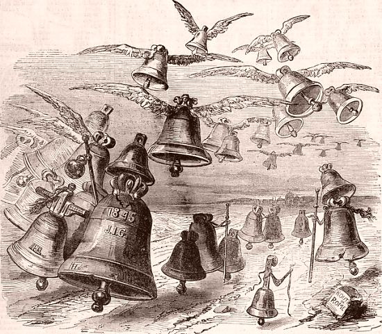 Les cloches s'envolent pour Rome. Gravure de 1845