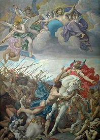 Vœu de Clovis à la bataille de Tolbiac. Fragment d'une peinture de Paul-Joseph Blanc