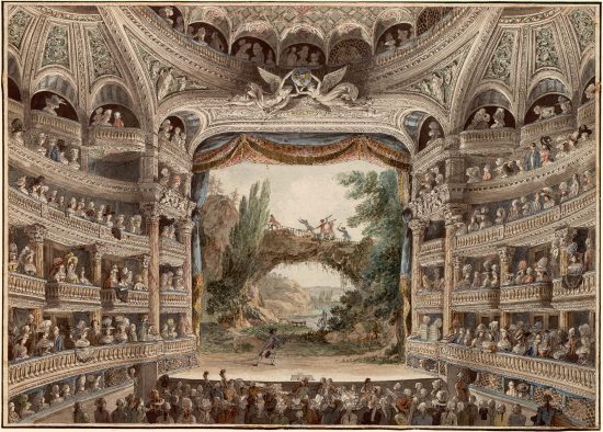 Intérieur de la Comédie-Française à la fin du XVIIIe siècle. Dessin d'Antoine Meunier (1765-1808)