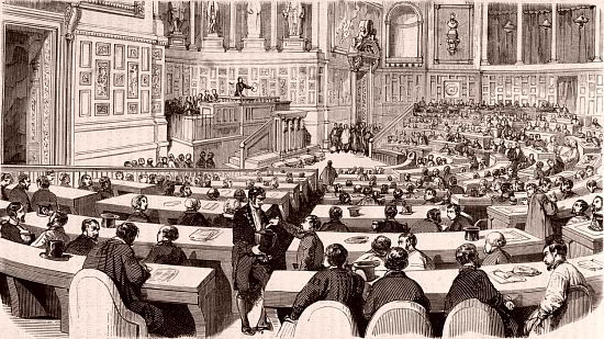 Commission des travailleurs au Palais du Luxembourg. Gravure du XIXe siècle