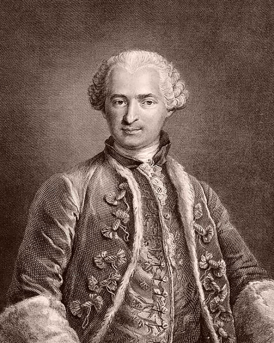 Le comte de Saint-Germain. Gravure de Nicolas Thomas de 1783, réalisée d'après une peinture aujourd'hui perdue ayant appartenu à la marquise d'Urfé