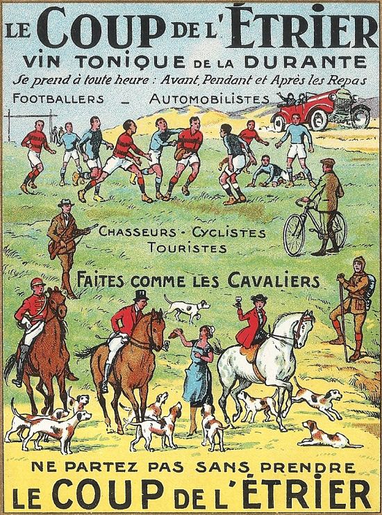 Affiche publicitaire de la fin du XIXe siècle pour Le Coup de l'Étrier, vin tonique de la Durante