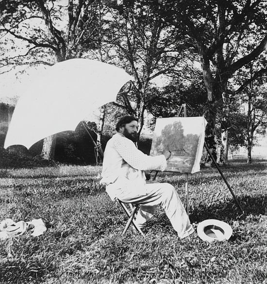 Courbet peignant dans le parc du séminaire d'Ornans. Photographie d'Eugène Feyen réalisée en 1864