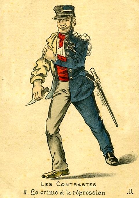 Le crime et la répression. Chromolithographie de la première moitié du XXe siècle