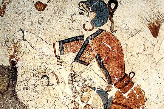 Cueilleuse de safran. Peinture murale grecque du XVe siècle av. J.-C.