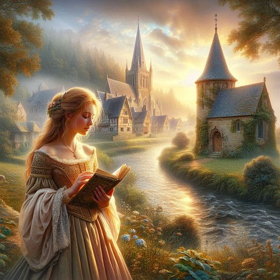 Son livre d'heures à la main, Bertrade se dirige vers la chapelle