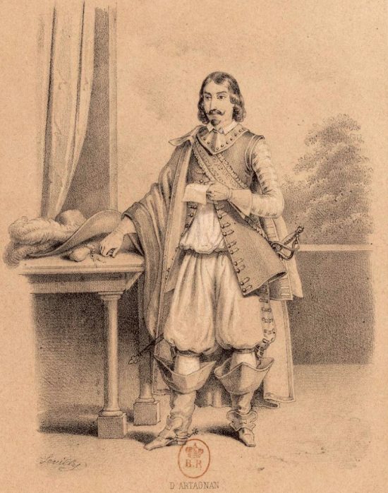 D'Artagnan. Détail d'une lithographie du XIXe siècle de Levilly extraite des Portraits de d'Artagnan, mousquetaire