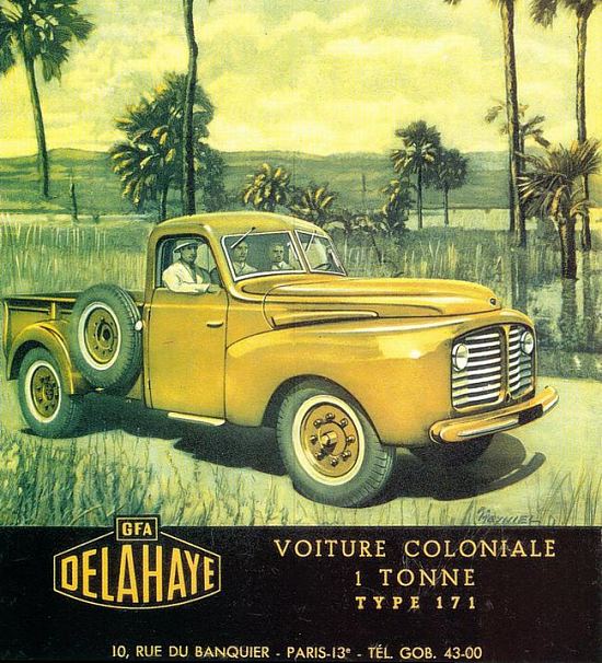 La Delahaye type 171 est présentée au Salon de Paris 1949 ; elle vise le marché des colonies françaises et commercialisée au cours de l'année 1950. La formule des quatre roues motrices n'a pas été retenue pour ce véhicule dont la charge utile atteint une tonne