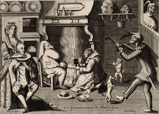 Le divertissement de Mardi gras. Estampe du XVIIe siècle
