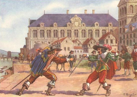 Un duel sous Louis XIII. Chromolithographie de 1952