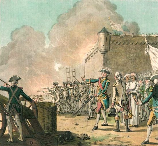 Levée du siège de Pondichéry en 1748, ville défendue par le gouverneur Joseph-François Dupleix. Illustration extraite de Portraits des grands hommes, femmes illustres et sujets mémorables de France : gravés et imprimés en couleurs. Dédié au Roi, d'Antoine Sergent (1786)