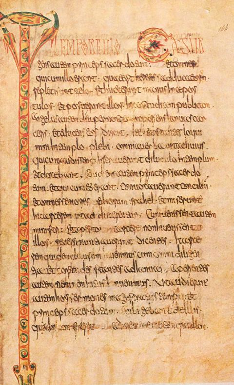 Écriture mérovingienne dans le Lectionnaire de Luxeuil. Manuscrit latin n°9427 de la BnF (vers 700). L'écriture mérovingienne est difficilement lisible, les mots ne sont pas espacés