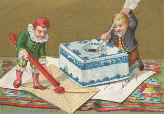L'écrivain. Chromolithographie de 1890