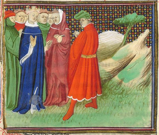 Edouard III d'Angleterre et Robert III d'Artois. Enluminure extraite des Croniques que fist sire Jehan Froissart, manuscrit 2663 réalisé au XVe siècle