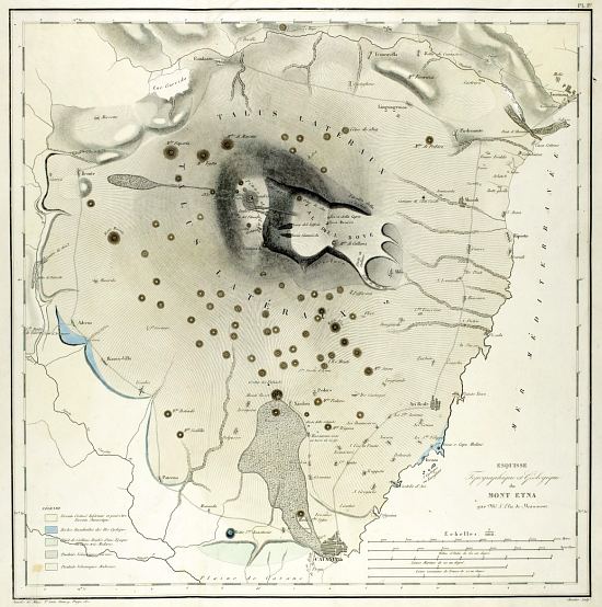 Carte topographie et géologique du mont Etna, par Léonce Élie de Beaumont