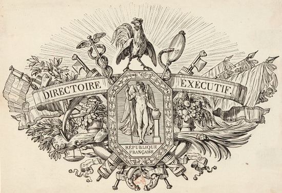 Emblèmes nationaux du Directoire. Estampe de Jean-Louis Duplat et Jean-Démothène Dugourc (1795)