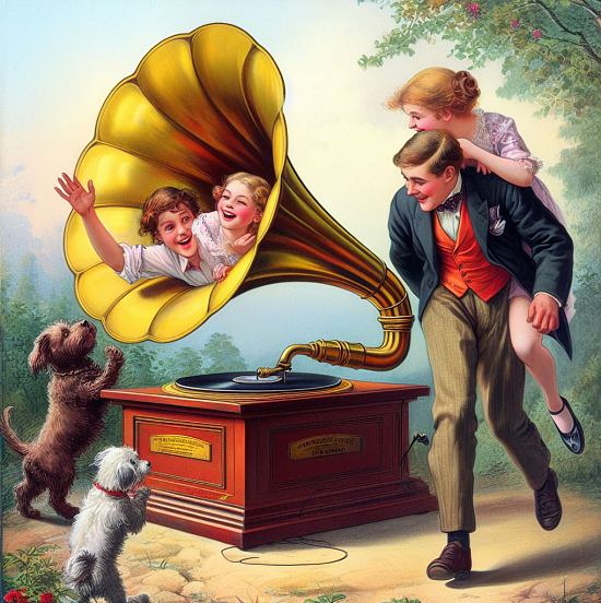 Le phonographe, source d'amusement pour les enfants et de joie pour les parents