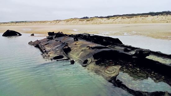 Épave du sous-marin allemand UC-61 sur la plage de Wissant (Pas-de-Calais)