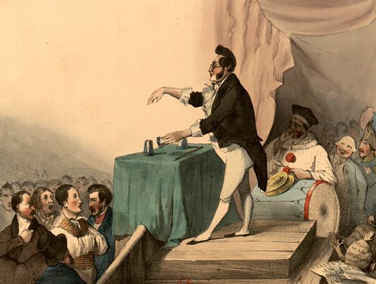 L'escamoteur. Lithographie du XIXe siècle de Victor-Hippolyte Delaporte