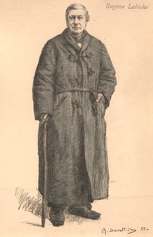 Eugène Labiche. Gravure d'Henri Thiriat parue dans Revue illustrée du 15 février 1888 et réalisée d'après un dessin de Georges Desvallières (1861–1950)