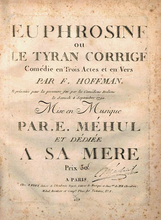 Euphrosine, ou Le tyran corrigé, opéra de Méhul
