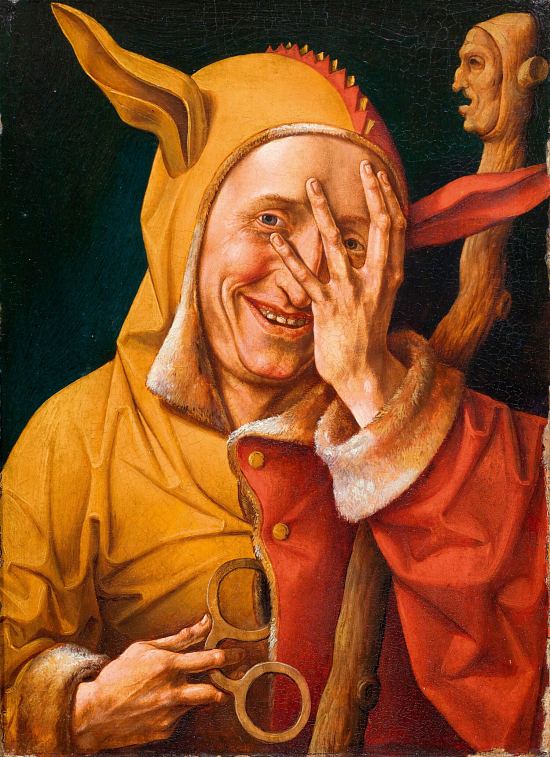 Maître de 1537, Portrait de fou regardant à travers ses doigts, Anvers
