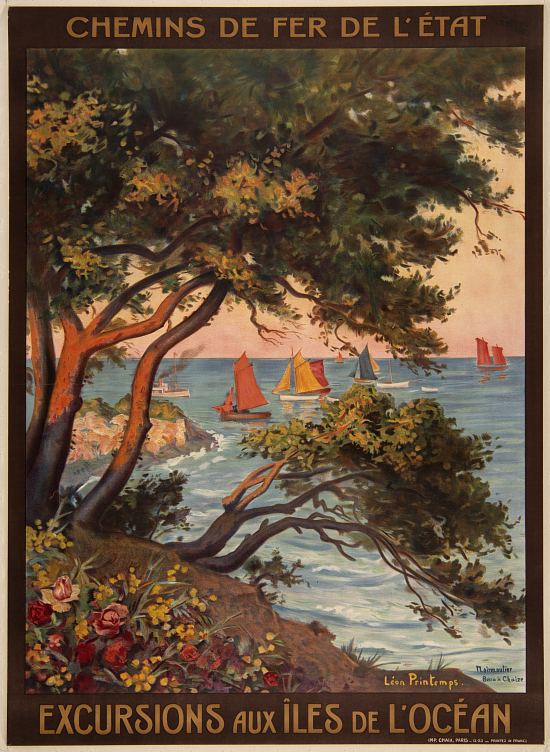 Noirmoutier. Excursions aux Îles de l'Océan. Chemins de Fer de l'État. Affiche réalisée par Léon Printemps (1923)