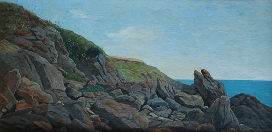 Rochers de la falaise de Saint-Cast. Peinture de Paul Sébillot