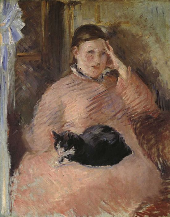 La Femme au chat. Peinture d'Édouard Manet (vers 1880)
