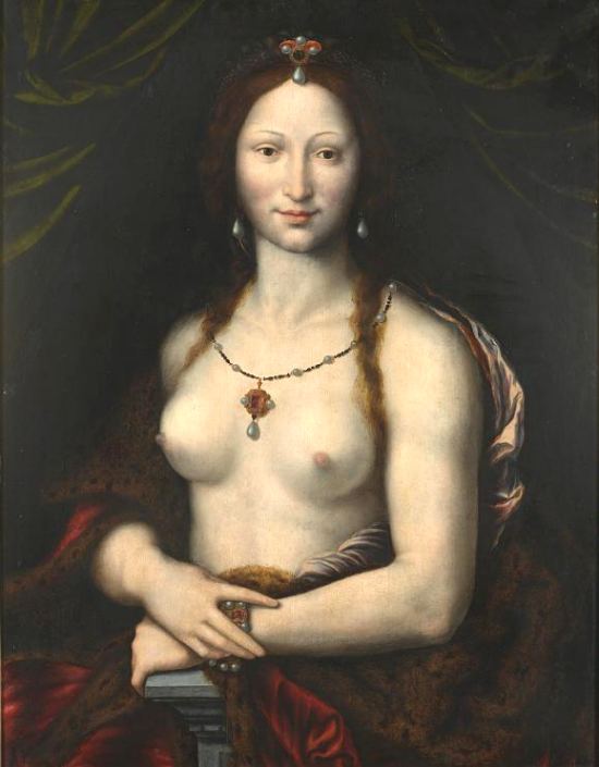 Portrait de femme en Joconde nue. Entourage de Joos van Cleve