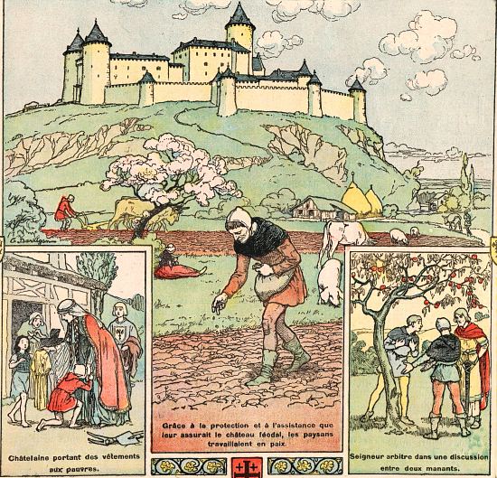 La féodalité. Détail d'une planche extraite d'Histoire de France (Tome 1) par Gustave Gautherot (1935)