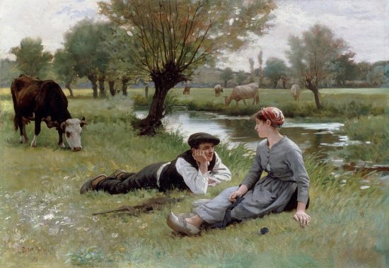 Le flirt. Peinture d'Édouard-Bernard Debat-Ponsan (1896)